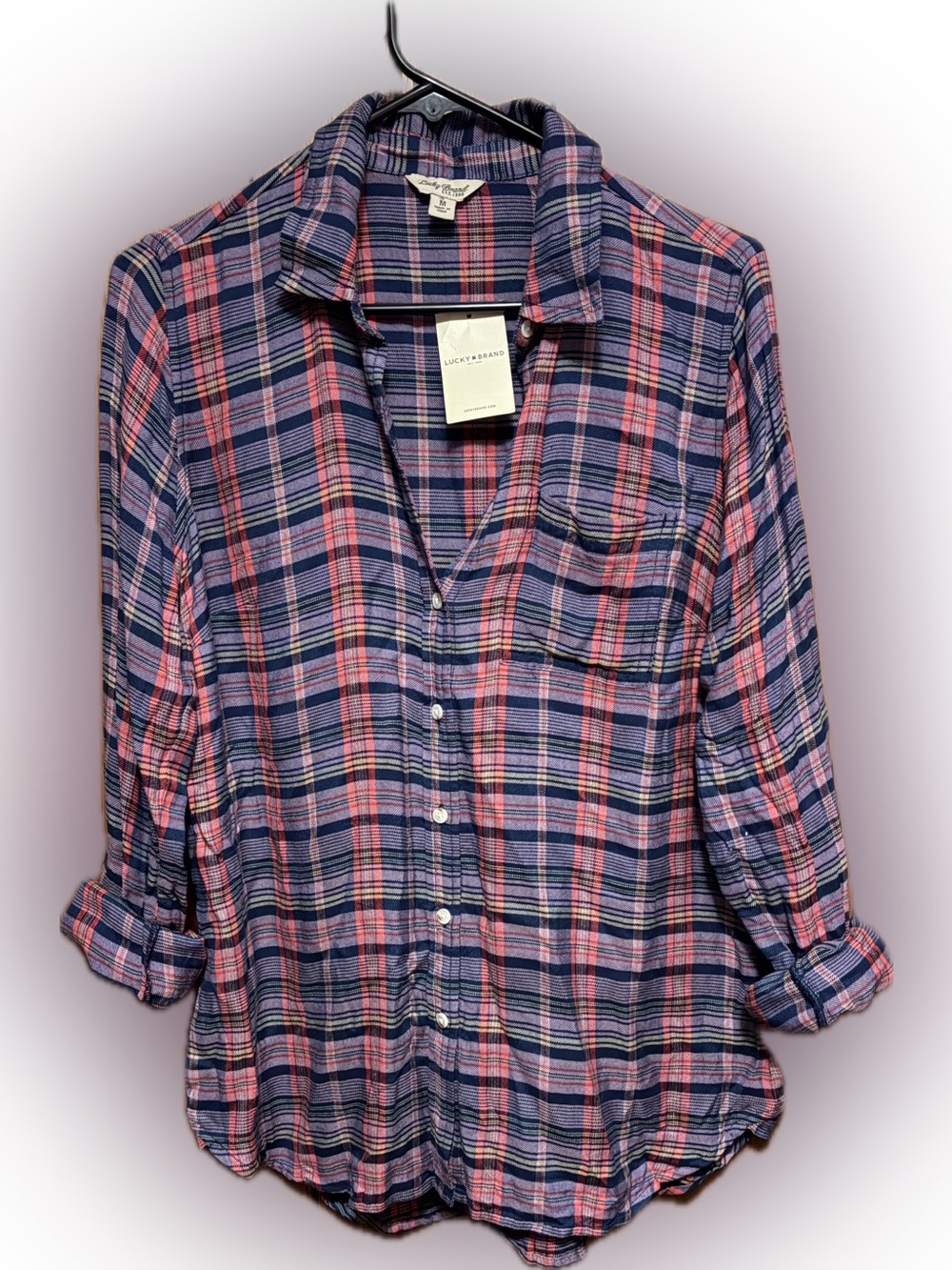 New Lucky Brand Navy & Pink Plaid Button-Down Shirt
